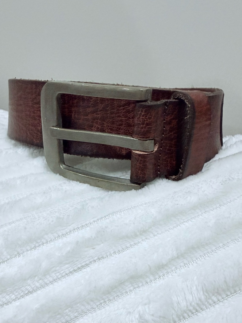 American Bison Men's Leather Belt Size 36 Embossed Logo Variegated Brown Western